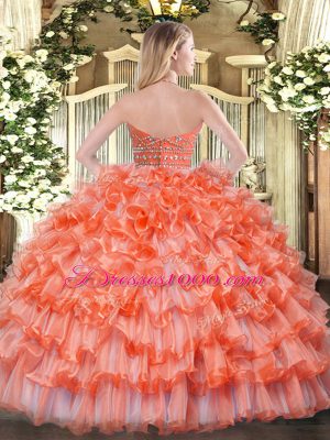 Ideal Sleeveless Zipper Floor Length Beading and Ruffled Layers 15th Birthday Dress