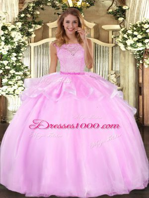 Lilac Sleeveless Organza Clasp Handle Quinceanera Gowns for Military Ball and Sweet 16 and Quinceanera