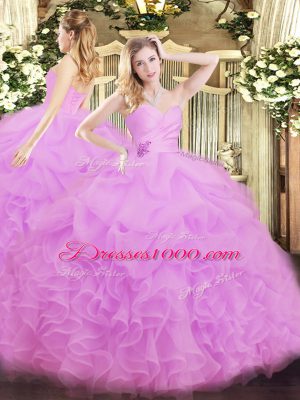 Fashionable Lilac Sweetheart Neckline Beading and Ruffles Sweet 16 Quinceanera Dress Sleeveless Lace Up