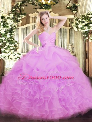 Fashionable Lilac Sweetheart Neckline Beading and Ruffles Sweet 16 Quinceanera Dress Sleeveless Lace Up