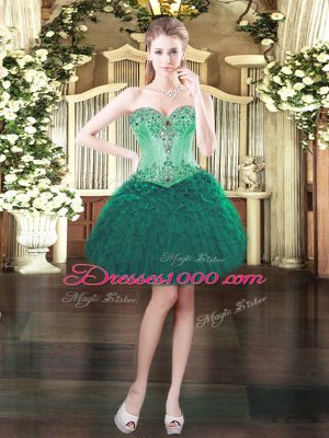 Great Mini Length Ball Gowns Sleeveless Dark Green Prom Evening Gown Lace Up