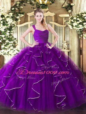 Ruffles 15th Birthday Dress Eggplant Purple Zipper Sleeveless Floor Length