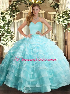 Organza Sweetheart Sleeveless Lace Up Ruffled Layers Quinceanera Gown in Apple Green