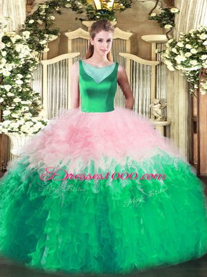 Discount Multi-color Tulle Side Zipper Quinceanera Gown Sleeveless Floor Length Beading and Ruffles