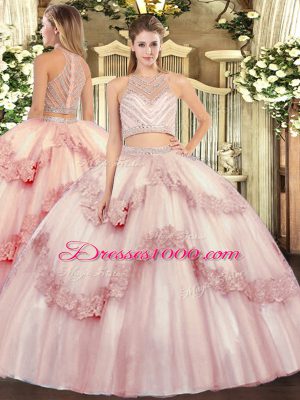 Wonderful Floor Length Baby Pink Sweet 16 Quinceanera Dress Scoop Sleeveless Zipper
