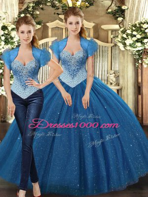 Admirable Floor Length Lace Up Vestidos de Quinceanera Teal for Military Ball and Sweet 16 and Quinceanera with Beading