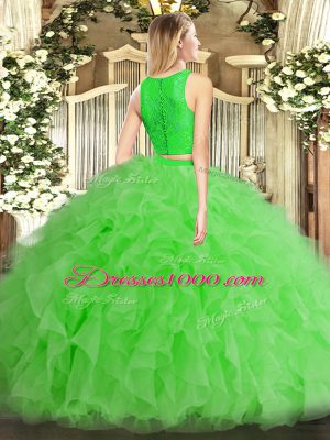 Two Pieces Scoop Sleeveless Tulle Floor Length Zipper Ruffles Vestidos de Quinceanera