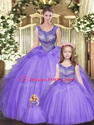 Extravagant Floor Length Eggplant Purple Sweet 16 Dresses Scoop Sleeveless Lace Up