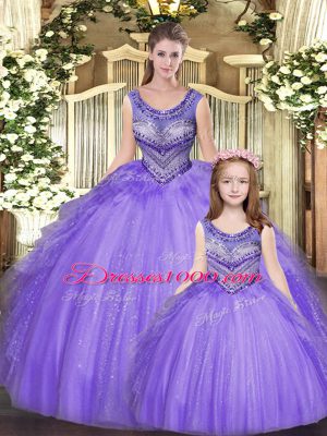 Extravagant Floor Length Eggplant Purple Sweet 16 Dresses Scoop Sleeveless Lace Up