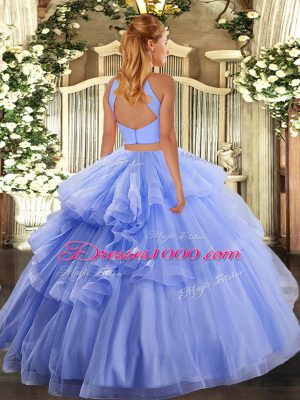 Top Selling Lilac Sleeveless Beading and Appliques and Ruffles Floor Length Quince Ball Gowns