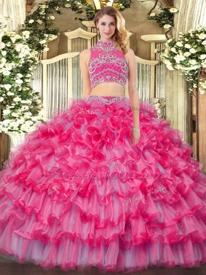 Sweet Sleeveless Backless Floor Length Beading and Ruffled Layers Quince Ball Gowns