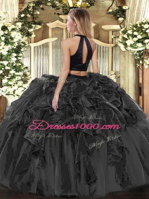 Cheap Brown Halter Top Backless Beading and Ruffles 15 Quinceanera Dress Sleeveless