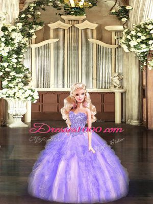 High Class Organza Sweetheart Sleeveless Lace Up Beading and Ruffles Vestidos de Quinceanera in Lavender