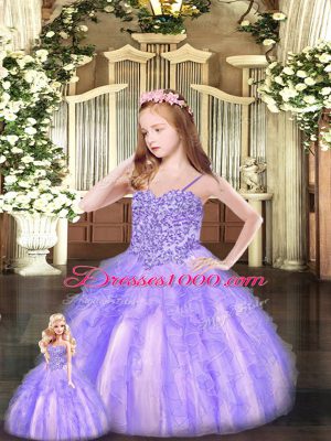 High Class Organza Sweetheart Sleeveless Lace Up Beading and Ruffles Vestidos de Quinceanera in Lavender
