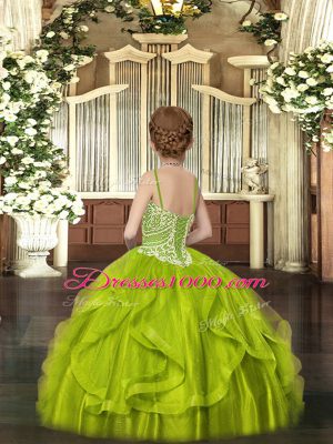 Floor Length Fuchsia Pageant Dress Toddler Tulle Sleeveless Beading and Ruffles