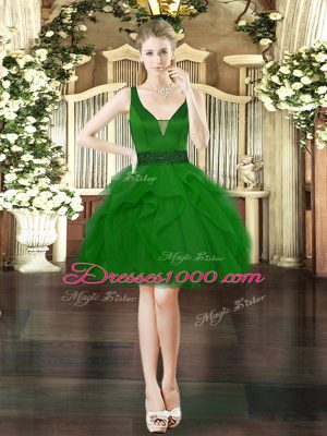Green Straps Lace Up Beading and Ruffles Quinceanera Gowns Sleeveless