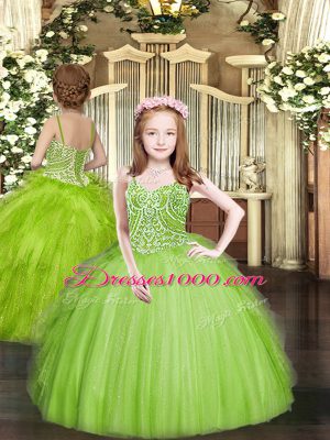 Apple Green Lace Up Sweet 16 Quinceanera Dress Beading and Embroidery Sleeveless Floor Length