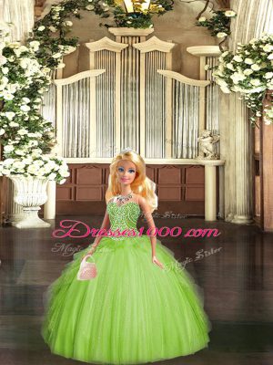 Apple Green Lace Up Sweet 16 Quinceanera Dress Beading and Embroidery Sleeveless Floor Length