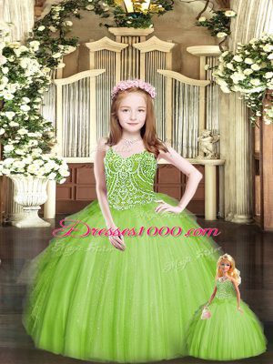 Apple Green Lace Up Sweet 16 Quinceanera Dress Beading and Embroidery Sleeveless Floor Length