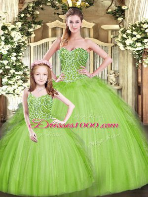 Apple Green Lace Up Sweet 16 Quinceanera Dress Beading and Embroidery Sleeveless Floor Length