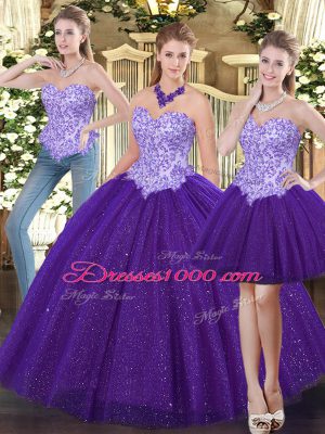 Wonderful Purple Sweetheart Neckline Beading Quinceanera Dresses Sleeveless Lace Up