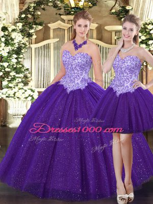 Wonderful Purple Sweetheart Neckline Beading Quinceanera Dresses Sleeveless Lace Up