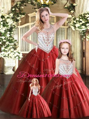 Glorious Scoop Sleeveless Tulle Quinceanera Dresses Beading Lace Up