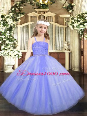 Perfect Ball Gowns Little Girls Pageant Dress Lavender Straps Tulle Sleeveless Floor Length Zipper