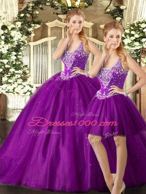 New Arrival Purple Sleeveless Tulle Lace Up 15 Quinceanera Dress for Military Ball and Sweet 16 and Quinceanera