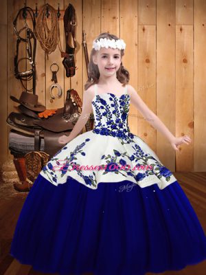 Straps Sleeveless Lace Up Little Girl Pageant Dress Royal Blue Tulle