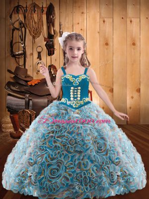 Wonderful Embroidery and Ruffles Pageant Dress Wholesale Multi-color Lace Up Sleeveless Floor Length
