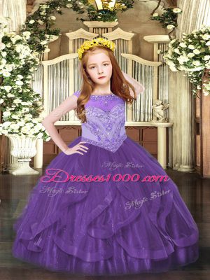 Amazing Floor Length Purple Little Girl Pageant Gowns Scoop Sleeveless Zipper