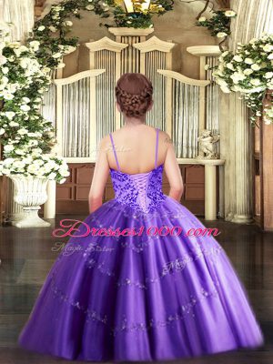 Spaghetti Straps Sleeveless Lace Up Custom Made Pageant Dress Purple Tulle