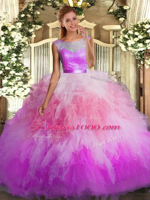 Floor Length Multi-color Quinceanera Dress Tulle Sleeveless Beading and Ruffles