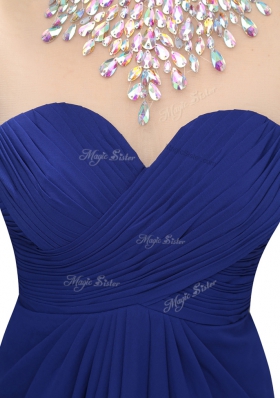 Adorable Empire Prom Dress Blue Sweetheart Chiffon Sleeveless Mini Length Zipper
