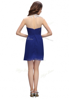 Adorable Empire Prom Dress Blue Sweetheart Chiffon Sleeveless Mini Length Zipper