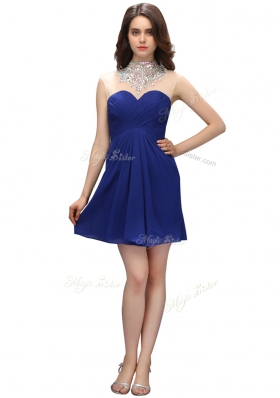 Adorable Empire Prom Dress Blue Sweetheart Chiffon Sleeveless Mini Length Zipper