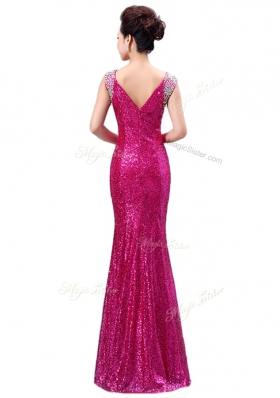 Chic Gold Sequined Zipper V-neck Sleeveless Floor Length Prom Evening Gown Sequins