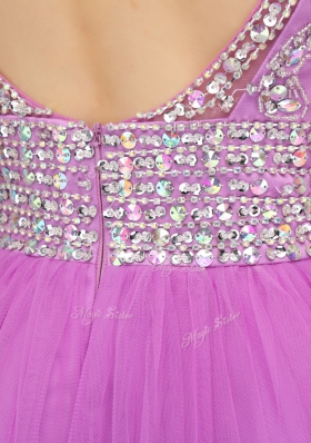 Custom Designed Cap Sleeves Mini Length Beading Zipper with Lilac