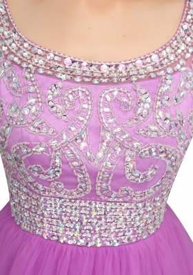 Custom Designed Cap Sleeves Mini Length Beading Zipper with Lilac
