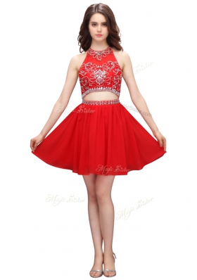 Cute Sleeveless Zipper Knee Length Beading and Appliques Dress for Prom