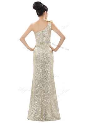 Fashionable Sequined One Shoulder Sleeveless Zipper Beading and Sequins Prom Dress in Orange