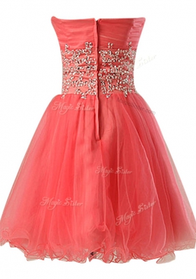 High End Watermelon Red Sleeveless Beading Mini Length Evening Dress