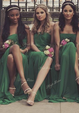 Luxurious Green Empire Chiffon Strapless Sleeveless Ruching Floor Length Zipper Prom Dress