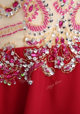 Mini Length Red Dress for Prom Chiffon Sleeveless Beading