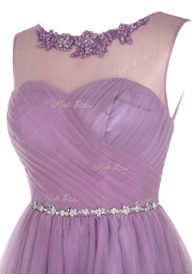 Sexy Scoop Lavender Sleeveless Knee Length Beading and Appliques Zipper Homecoming Dress