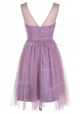 Sexy Scoop Lavender Sleeveless Knee Length Beading and Appliques Zipper Homecoming Dress