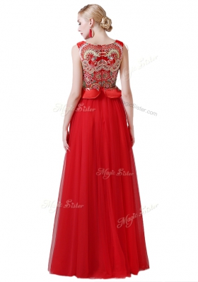 Superior Scoop Sleeveless Beading and Appliques Zipper Prom Evening Gown
