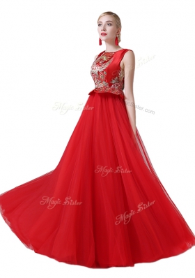 Superior Scoop Sleeveless Beading and Appliques Zipper Prom Evening Gown