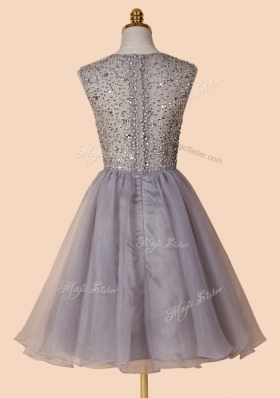 Beautiful Knee Length Zipper Prom Evening Gown Grey and In for Prom with Sequins